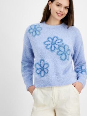 Hooked up by IHooked up by Iot Juniors' Eyelash Floral Sweater - Size L NWT